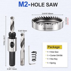 2-9/16″(65mm) Hole Saw Kit – Good for Medium-Hard Metal PVC Boards – Silver