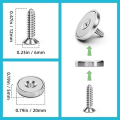 16Pack 40LBS Strong Magnets with Holes, Round Cup Magnets with Screws for Wall M