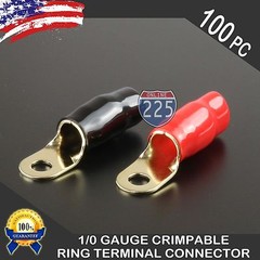 0 Gauge Gold Ring Terminal 100pcs 1/0 AWG Wire Crimp Red Black Boots 5/16″ STUD