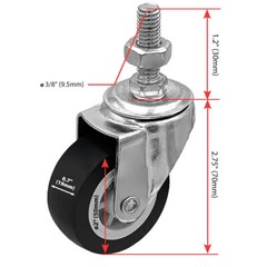 4 Pack 2 Inch Stem Caster Swivel Black Polyurethane Caster Wheels