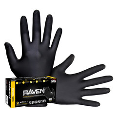 SAS Safety Raven Black 7mil PF Nitrile Gloves, Large (pk of 100) 66518