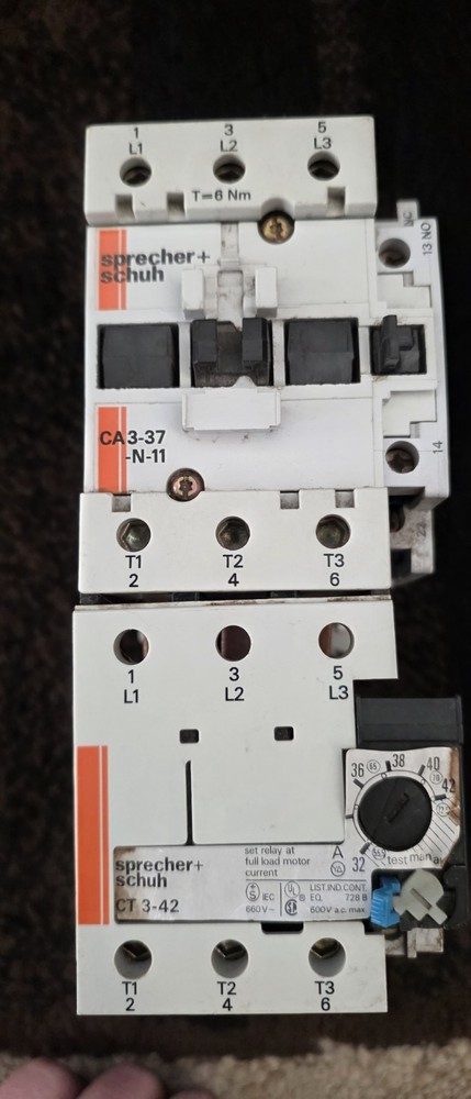Sprecher Schuh CA3-37-N Contactor CT3-42 Overload 32–42A 120V Coil Motor Starter