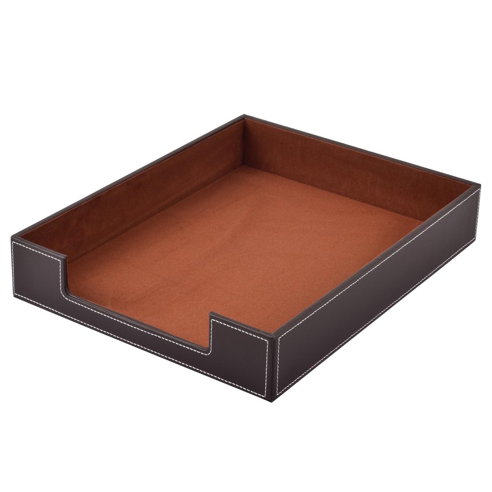 Leather Letter Tray Desk Organizer, Stackable Mail Paper Holder, Coffee