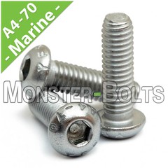 M4 Stainless Steel Button Head Socket Cap Screws, A4 / 316 Marine, Coarse 0.70