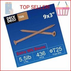 DECK DECO Wood Screws #9 x 3 79pcs(Approx), Tan Ruspert Coating Exterior Deck Sc