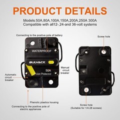 BULVACK 50 Amp Circuit Breaker with Manual Reset for Car Trolling Motors Boat