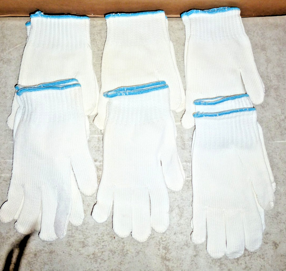 SIX PAIR SIZE MEDIUM WHITE STRETCH COTTON GLOVES ####
