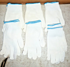 SIX PAIR SIZE MEDIUM WHITE STRETCH COTTON GLOVES ####