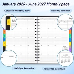Daily Planner 2026-2027, 18-Month Weekly and Monthly 5.7 x 8.3 inches, Black