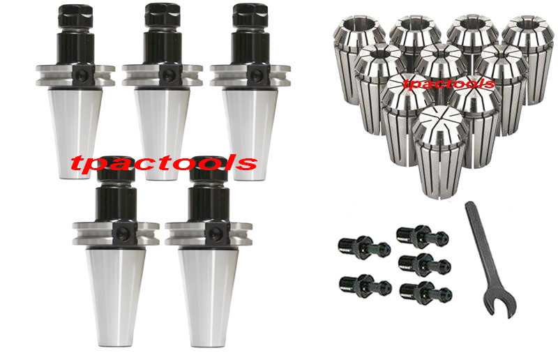 5PC CAT40 ER16 PRECISION COLLET CHUCK G2.5 AND 10PC ER16 COLLETS MAZAK STUD