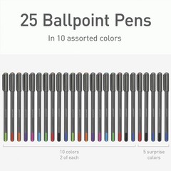Pentonic Ballpoint Pens, 25 Count, 10 Assorted Ink Colors, 1.0 mm Medium Poin…