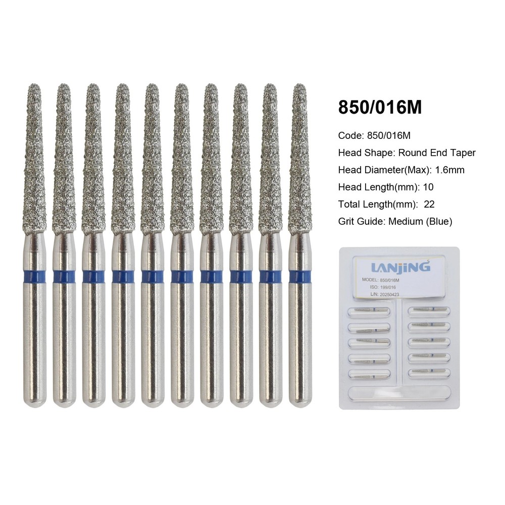 Dental Round End Taper Bur 850/016M Diamond Burs FG Medium Grit Blue High Speed