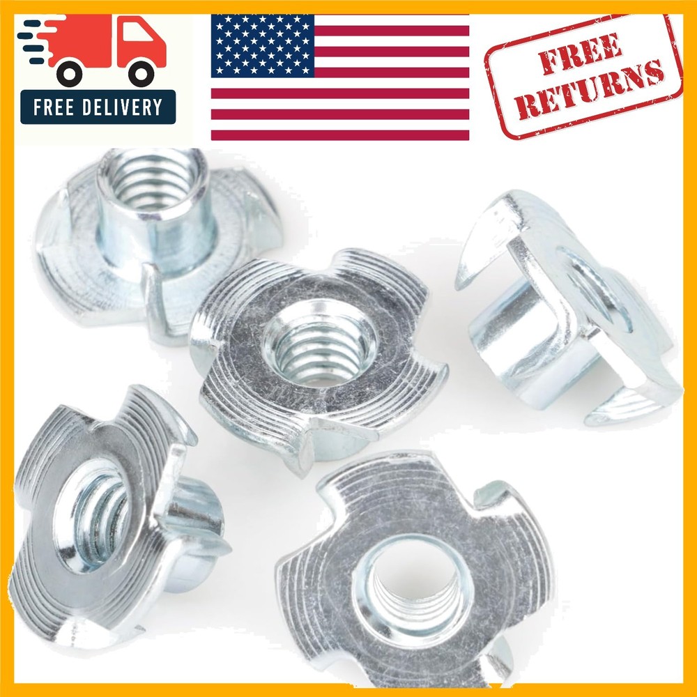 50 Pack T-Nuts – Zinc-Plated Steel, 5/16″ for Rock Climbing & Cabinetry