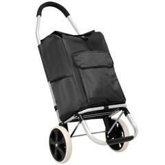 Foldable Black Shopping Trolley with WheelsWaterproof Removable Oxford Cloth Bag