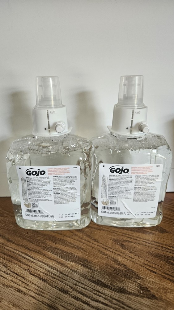 2x GOJO 1911 Clear & Mild Foam Handwash 1200ml LTX-12 Dispenser Refill exp 08/26