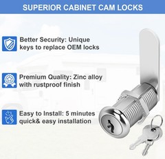 Cylinnda Cabinet Locks, 1-1/2″ Long Cam Locks Keyed Alike, 1-1/2 Inch, 4 pack