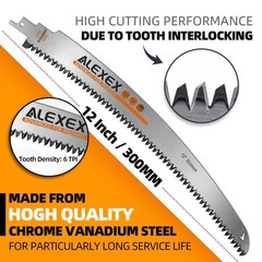 ALEXEX 6Pcs 12″ Japanese Teeth Reciprocating Saw Blades 12 Inch 6TPI, Silver