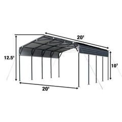 20x20ft Heavy Gauge Carport 400SqFt 10ft Open Sides 27GA Galvanized Metal
