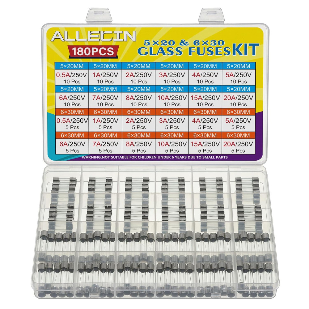 24 Values 250V Fast Blow Glass Fuses Assortment Kit 5×20 6x30mm 0.5A�20A Set
