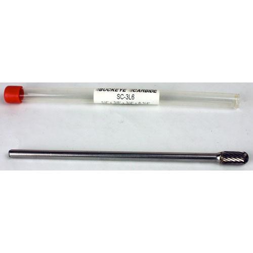 Carbide Burr (SC-3L6) Cylindrical Ball Nose – Single Cut – 1/4 x 3/8 x 3/4 x 6 3