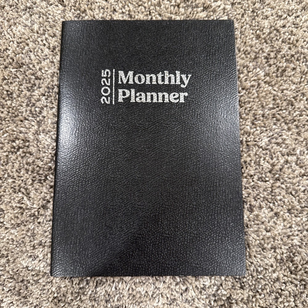 2025 Black Cover Planner Agenda 32 Pages 6.75” X 9.5” Inches Paperboard