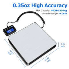 Shipping Scale, 440Lb/0.35Oz High Accurate Digital Postal Scale with Hold/Tare F