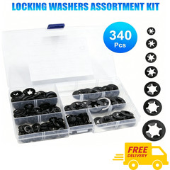 340pc Internal Tooth Star Lock Spring Quick Washer Push On Speed Nut Assortment