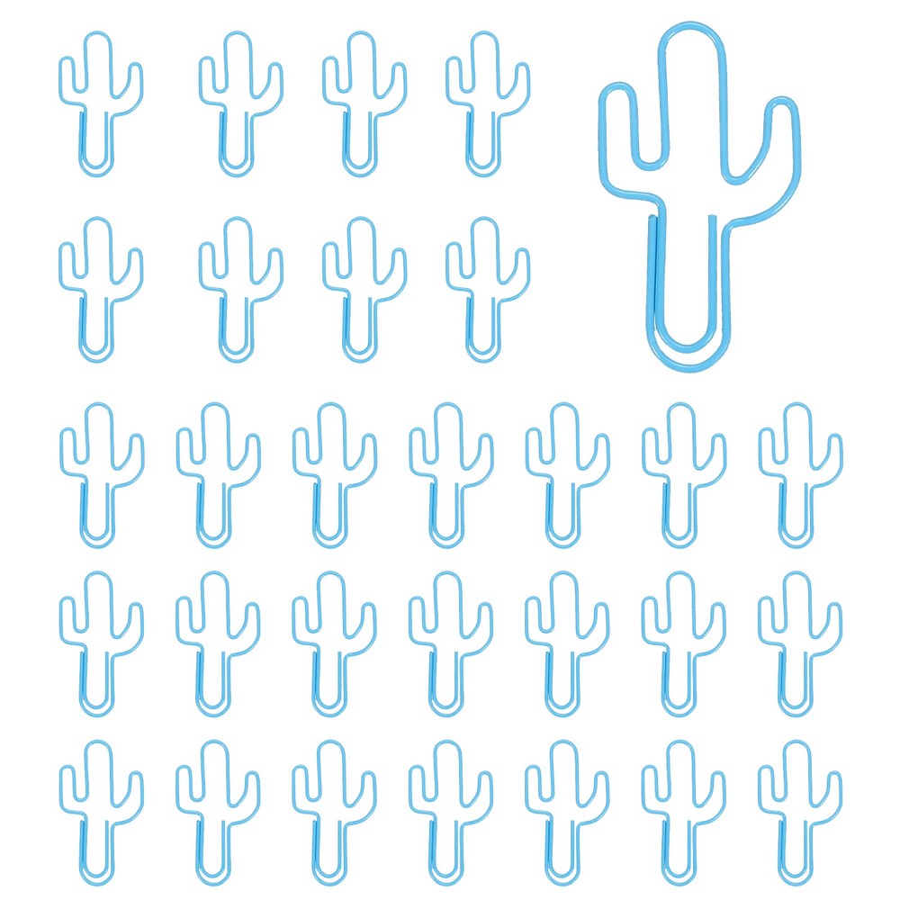30Pcs Paper Clip, Cactus Shape Paper Clip Small Cute Bookmarks, Blue