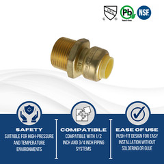 10 ) 1/2″ PUSH FIT X 3/4″ MNPT MALE THREADED ADAPTER – LEAD FREE