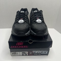 Skechers Work Cankton Men’s 8 Steel Toe Memory Foam Black Charcoal New
