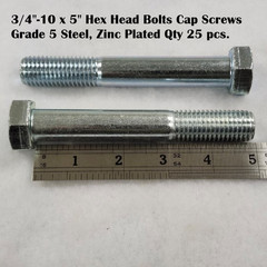 (Qty 25) 3/4-10 x 5″ Hex Head Bolts Cap Screws Grade 5 Steel Zinc Plated (PT)