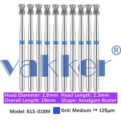 10pc Vakker Dental FG Diamond Burs for High Speed Inverted/ Double Inverted Cone