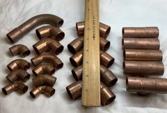 21 COPPER PIPE FITTINGS ELBOWS TEES Solder Sweat Various Sizes COPPER PLUMBING