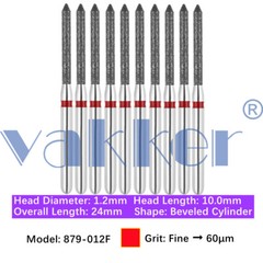 Vakker 10pc Diamond Bur Bevel Cylinder & Gingival Curetage Fine Medium Coarse