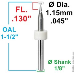 .045″ 1.15mm Carbide CNC End Mill 2 Flute Square End 1/8 Shank 10 Pc Kyocera