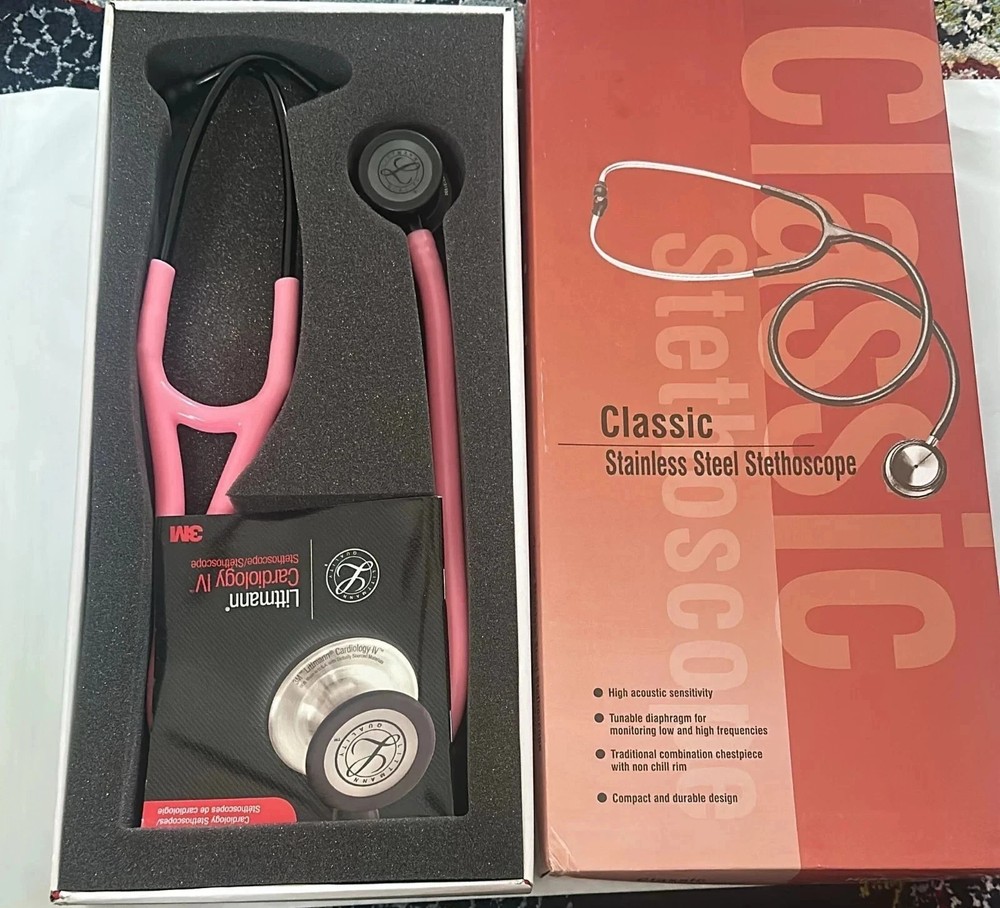 3M Littmann Cardiology IV Stethoscope 6168, Pink-Black Chestpiece Black 27