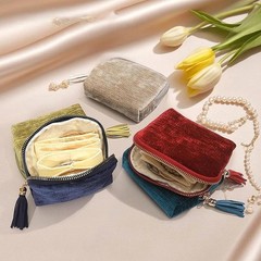 TXTIGER 5.3″ x 4.7″ Small Travel Jewelry Case, Velvet Pouch with Burgundy Red