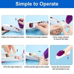 Automatic Tape Dispenser One Hand Press Type Portable Safety Cutter w/ 6 Rolls