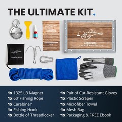 1250 lbs Magnet Fishing Kit AnglerMag Double Sided Magnetic Fishing Kit