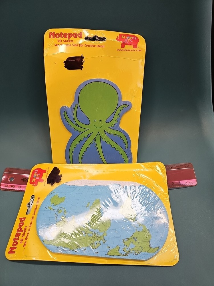 NIP 2002 Notepad Shapes Etc. Octopus & Oval World Earth 50 Sheets Each