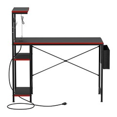 44″ Gaming Desk Computer Desk with Power Outlet & LED Light & Storage Shelves