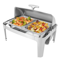 9.54QT Stainless Steel Chafer Buffet Chafing Dish Roll Top Food Warmer Rectangle