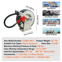 VEVOR Fuel Hose Reel Retractable Diesel Hose Reel 3/4″ x 50′ Auto Fueling Nozzle