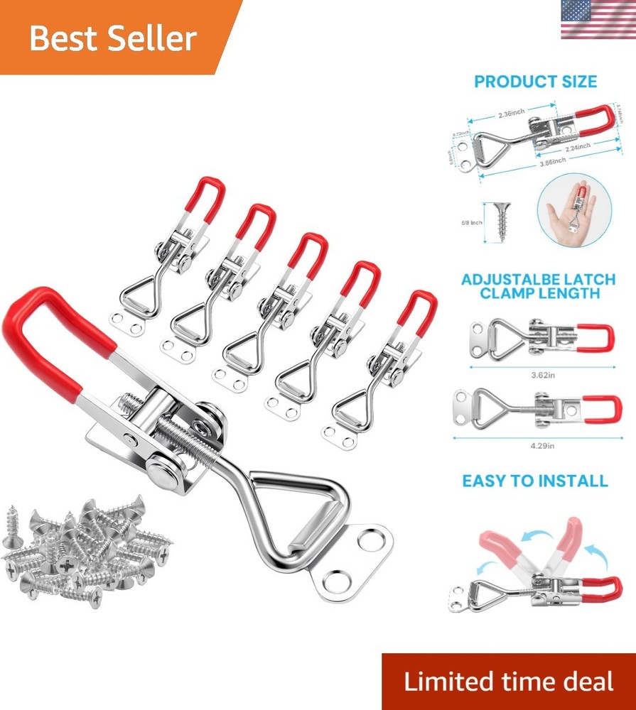 6 Pack Heavy-Duty Adjustable Toggle Latch Clamps with 330Lbs Capacity & Screws