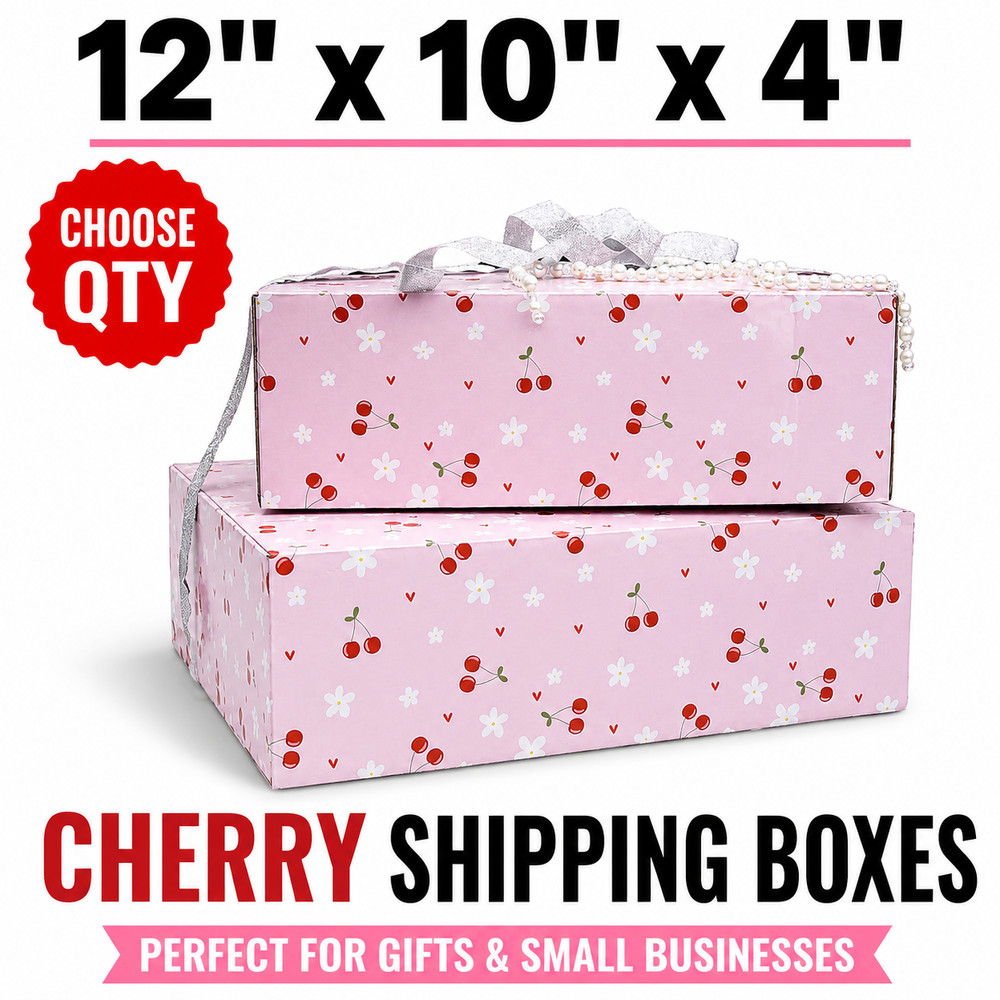 12x10x4 Cherry Print Shipping Boxes 32 ECT B-Flute Gift Mailer Boxes