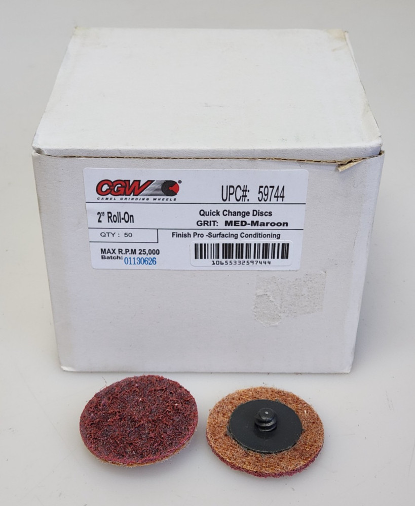 CGW 2″ Roll-On Quick Change Discs 59744 Medium Grit Non-Woven 25,000 RPM 50-Pk