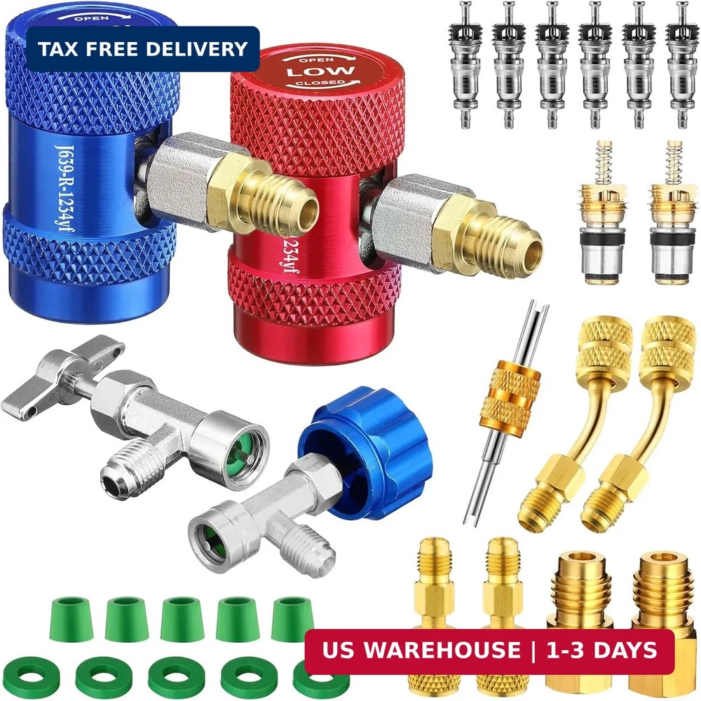 AC R1234YF Quick Couplers Adapters Set, R1234YF Self Sealing/Puncture Can Tap Va