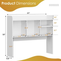 Desktop Bookshelf Wood Desk Hutch Organizer w/5 Shelves for Computer Desk White