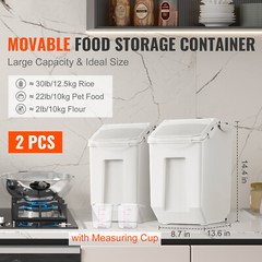 VEVOR 2x15L Ingredient Storage Bin Dog Pet Food Storage Container On Wheel w/Cup