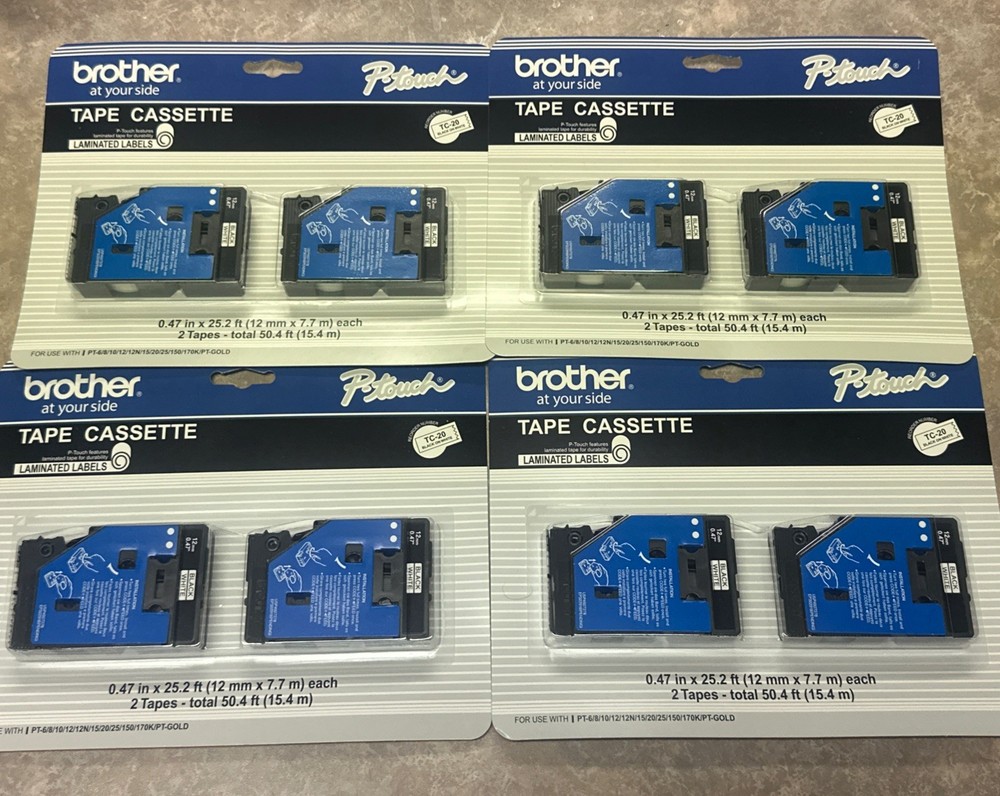 *NEW Lot Brother TC Tape Cartridges for P-Touch Label 1/2” Black on White TC20